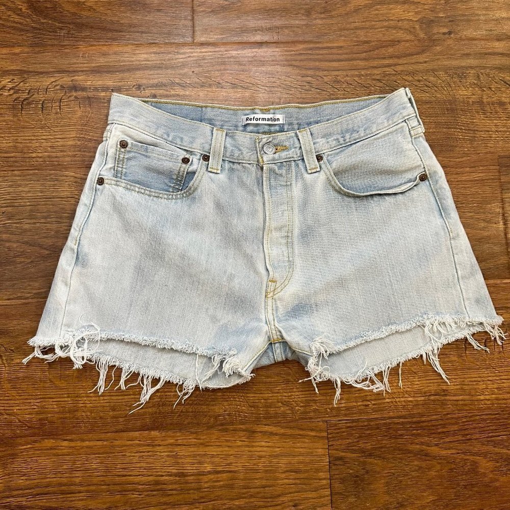 Reformation repurposed Levi’s jean cut off shorts